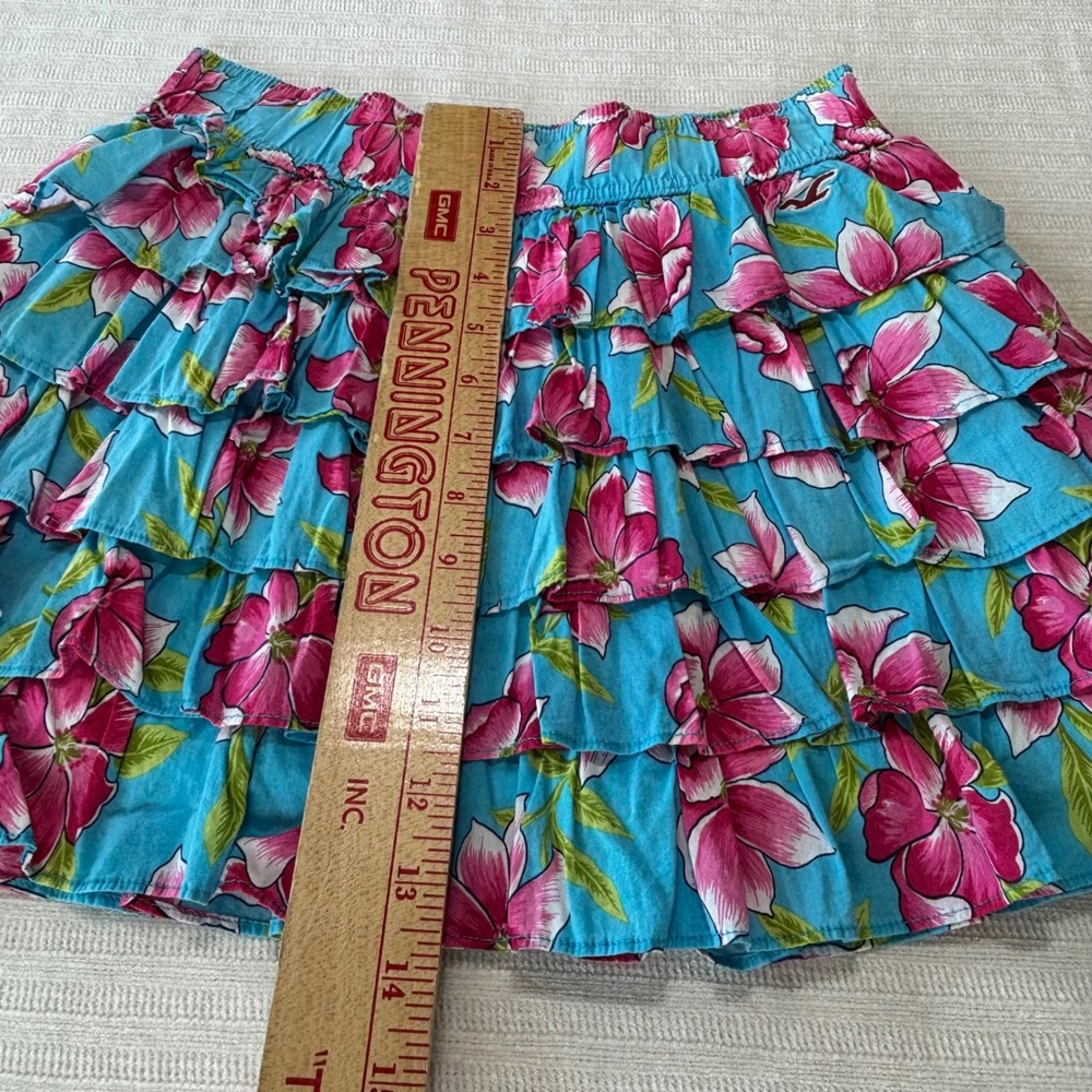 Hollister Blue Pink Floral Tiered Ruffle Mini Skirt Small Tropical Y2K Summer - Picture 6 of 7